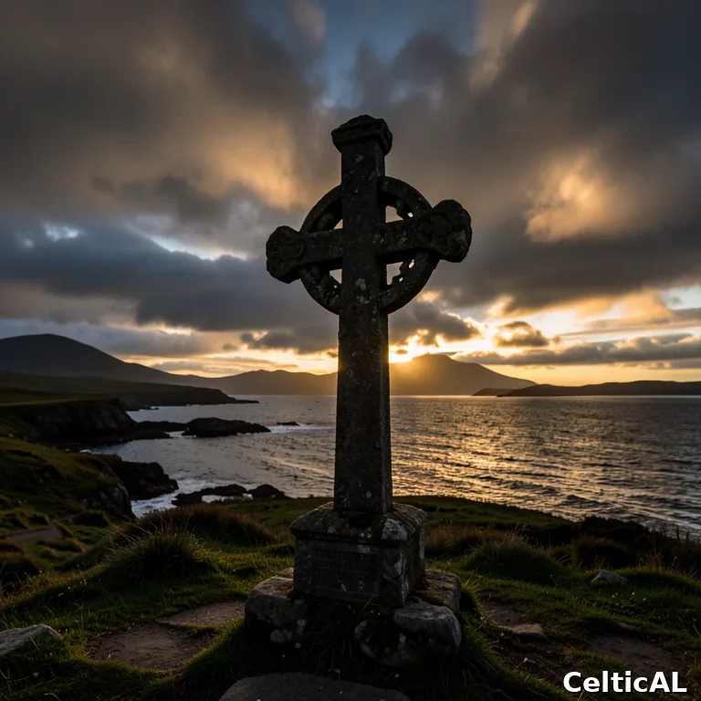 Croce celtica sull'isola di Iona, Scozia