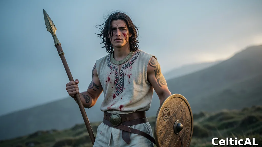 Cú Chulainn, eroe del Ciclo dell'Ulster, in battaglia