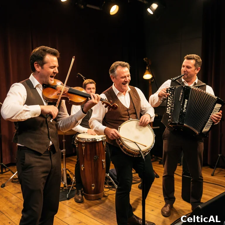 Ceilidh band: violino, accordion, bodhrán in azione