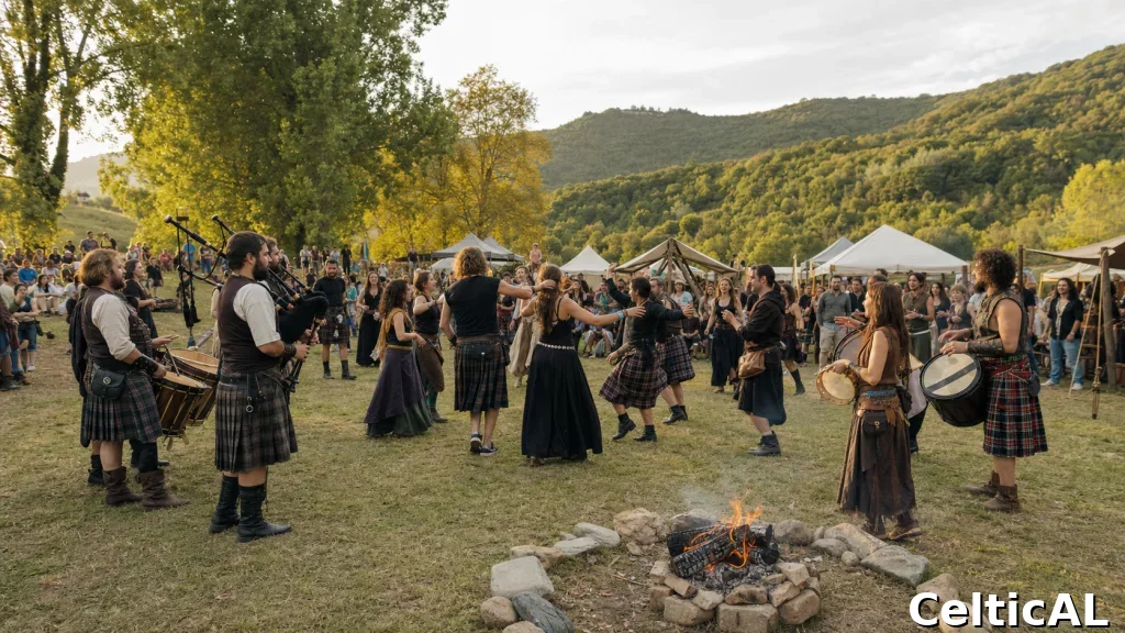 Festival celtico con musica, fuoco e pubblico in festa