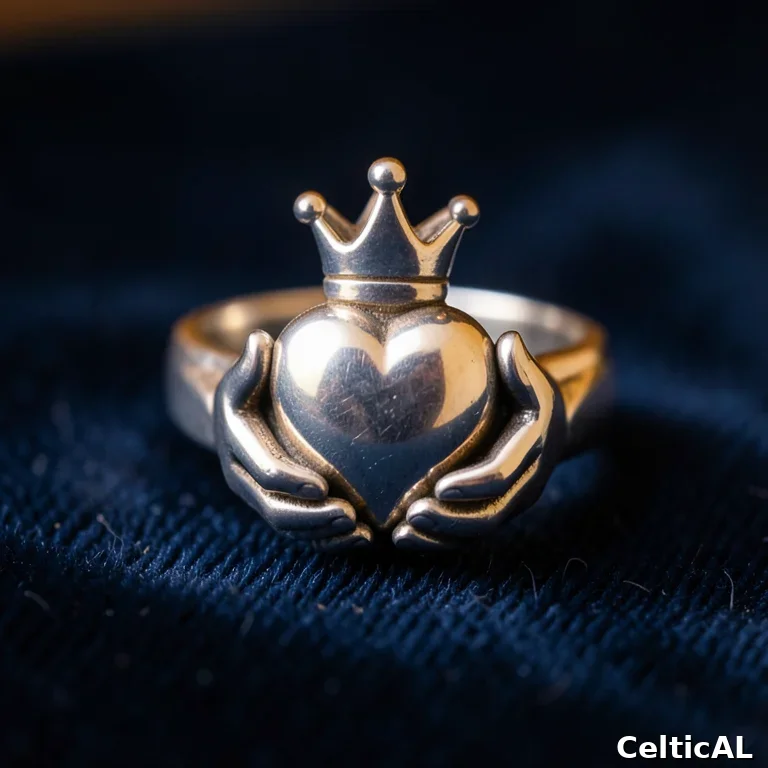 Anello Claddagh in argento sterling: due mani che reggono un cuore coronato