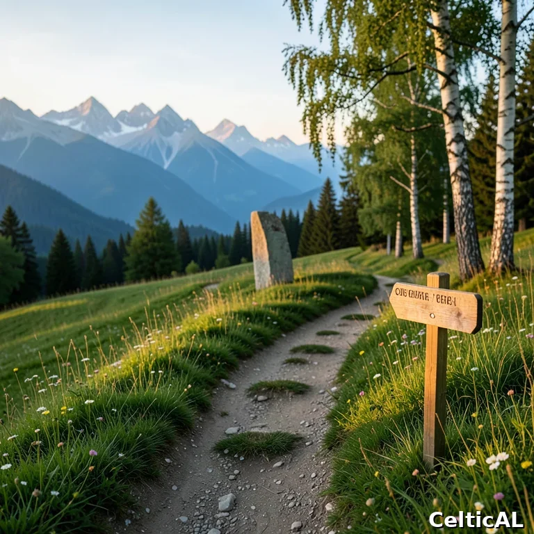 Sentiero alpino verso un sito archeologico celtico