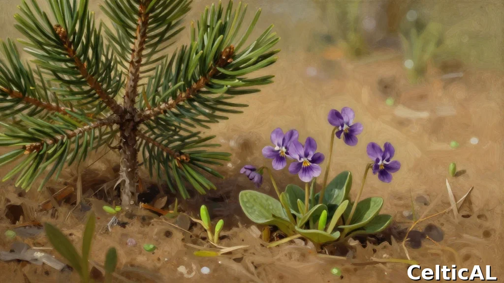 Viole e sempreverde come immagini di morte e rinascita