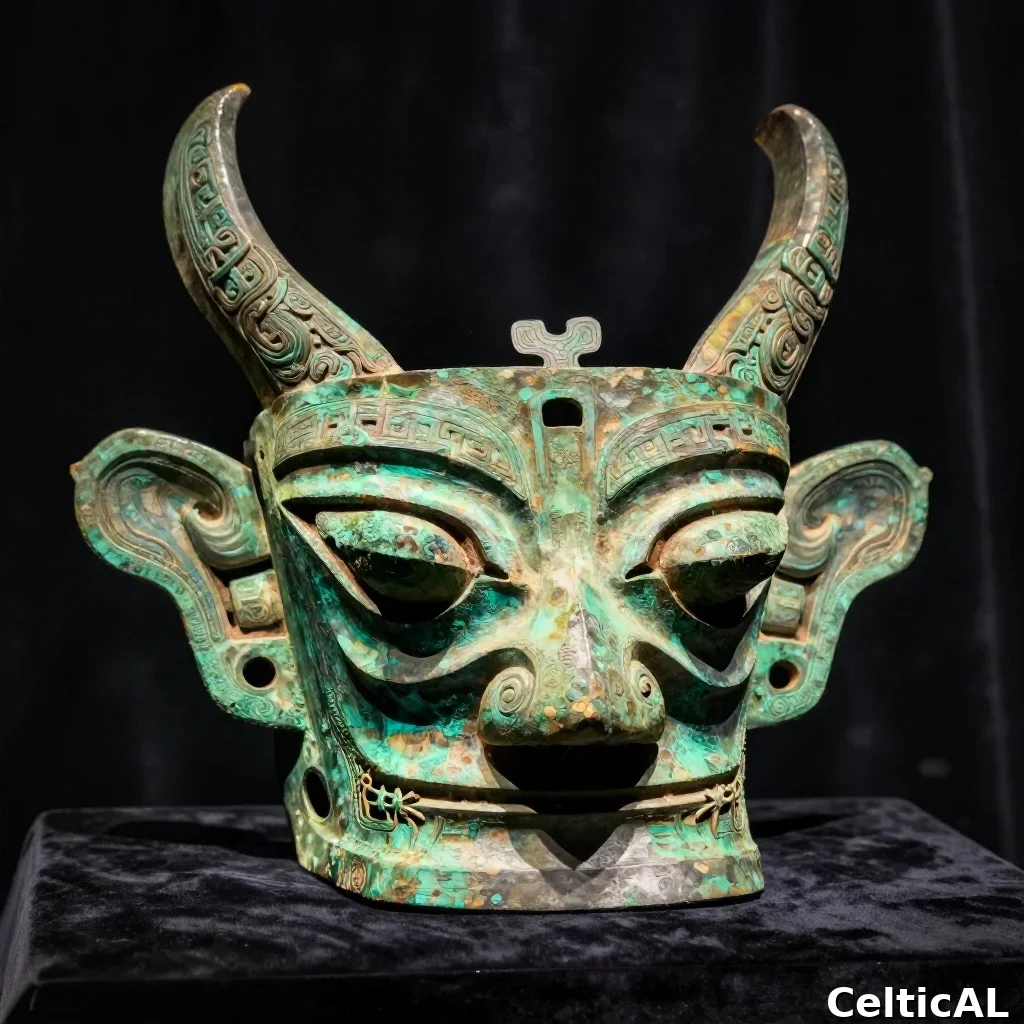 Maschera celtica in bronzo stile La Tène, evocativa dei reperti esposti alla mostra "I Celti" di Palazzo Grassi 1991