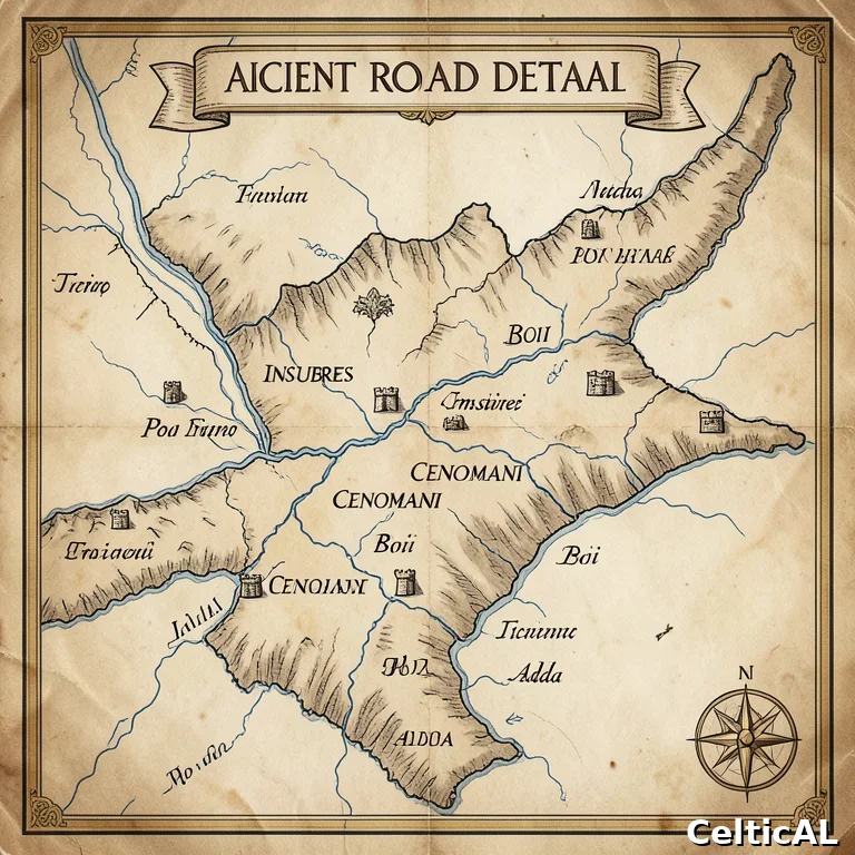 Mappa antiquaria della Pianura Padana con territori celtici