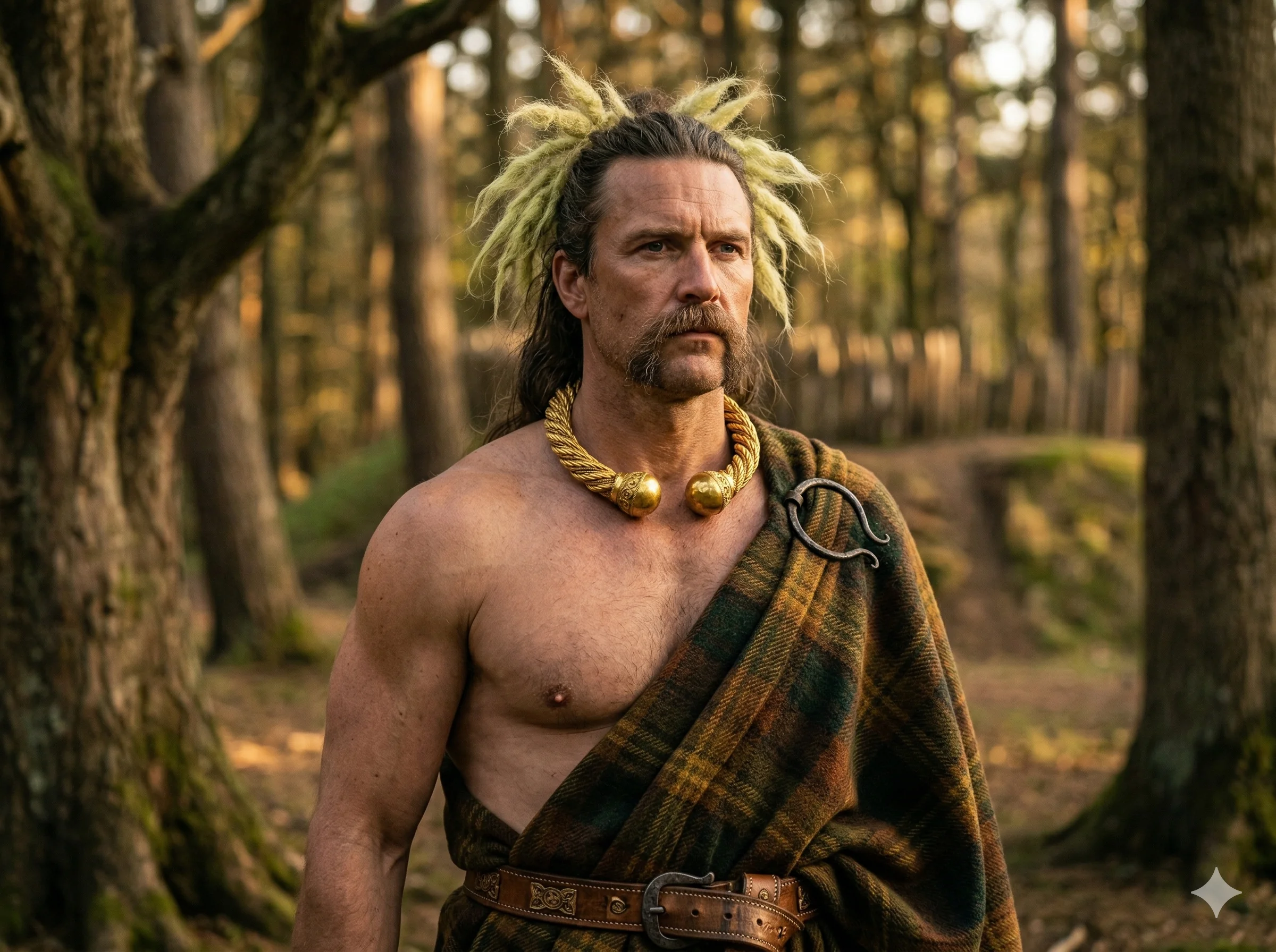 Guerriero gallico con torque in oro al collo, ricostruzione storica