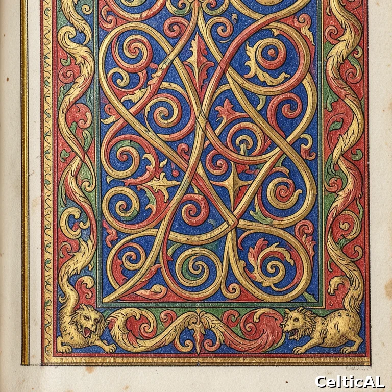 Pagina miniata in stile Book of Kells con motivi a triskele